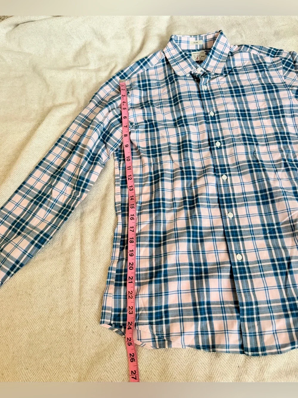 J.Crew Secret Wash Checkered pink/blue Buttoned Collar Size Small Slim NWOT